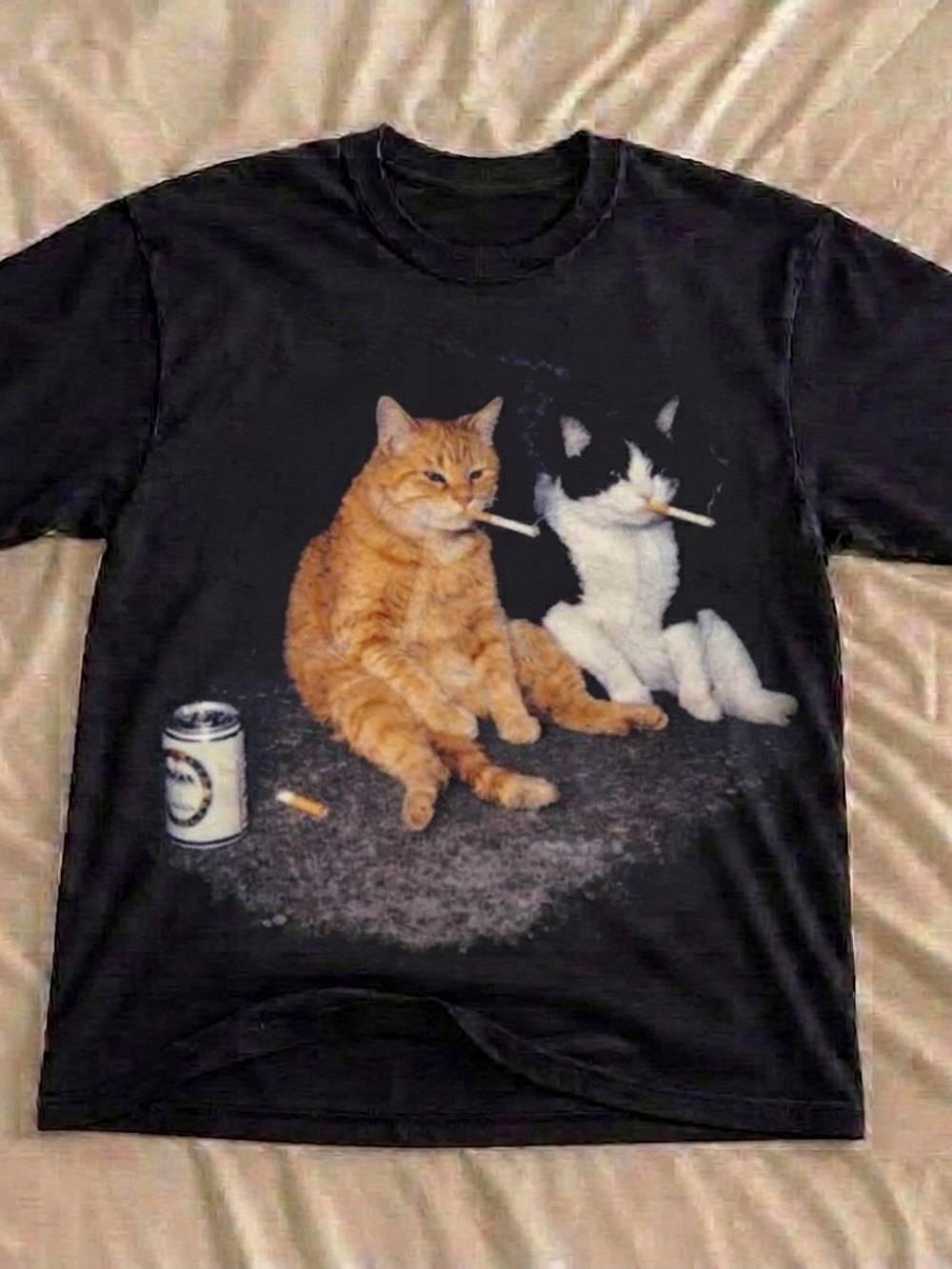Smoking Cat Bear Funny Graphic Tee with Orange & White Cats - Brand Unisex